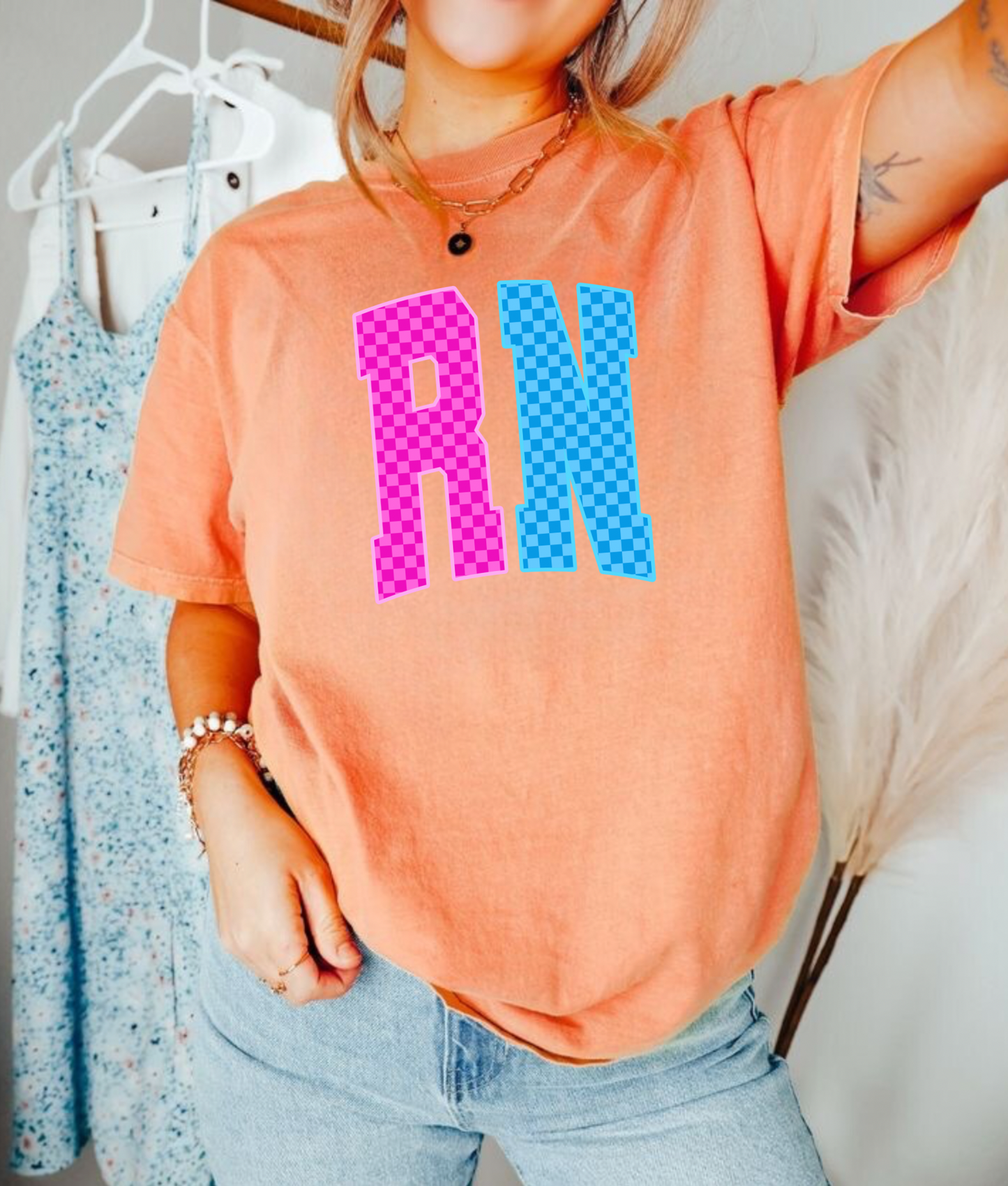 Checkered Neon RN Nurse