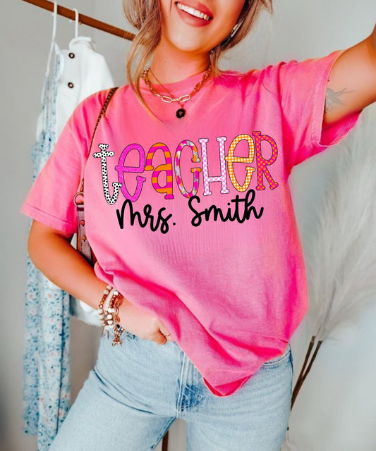 Teacher | Custom Name (Pink & Orange)