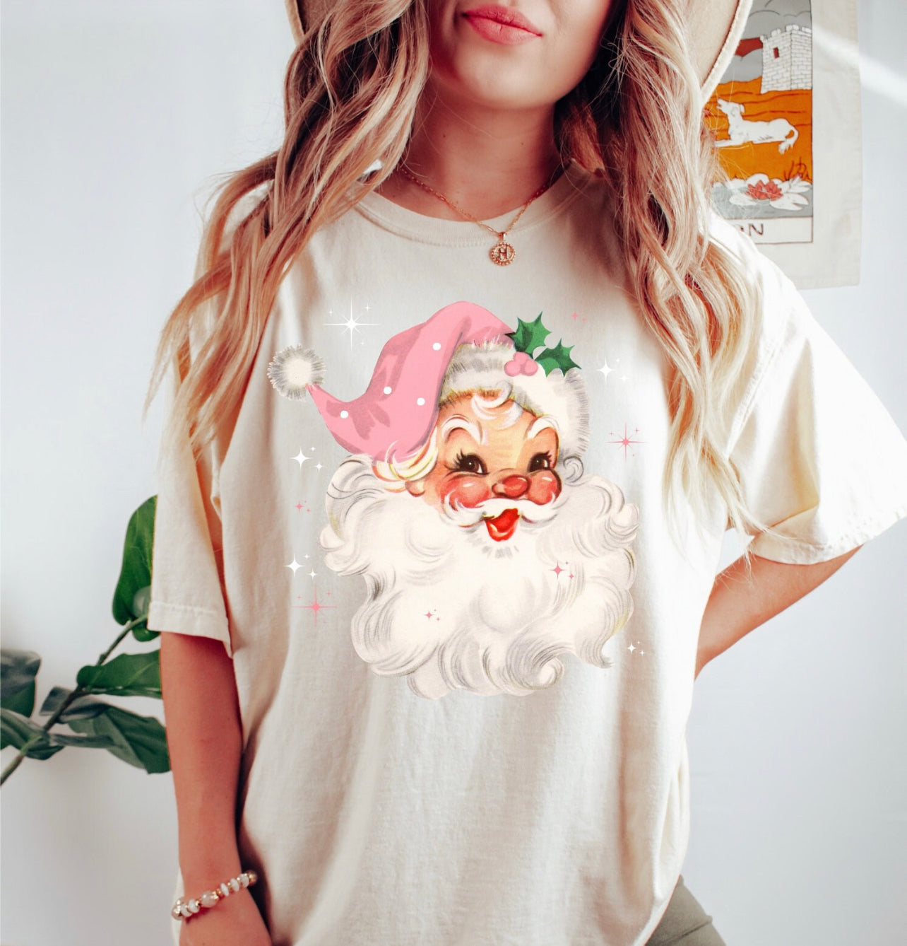 Pink Retro Santa Hat