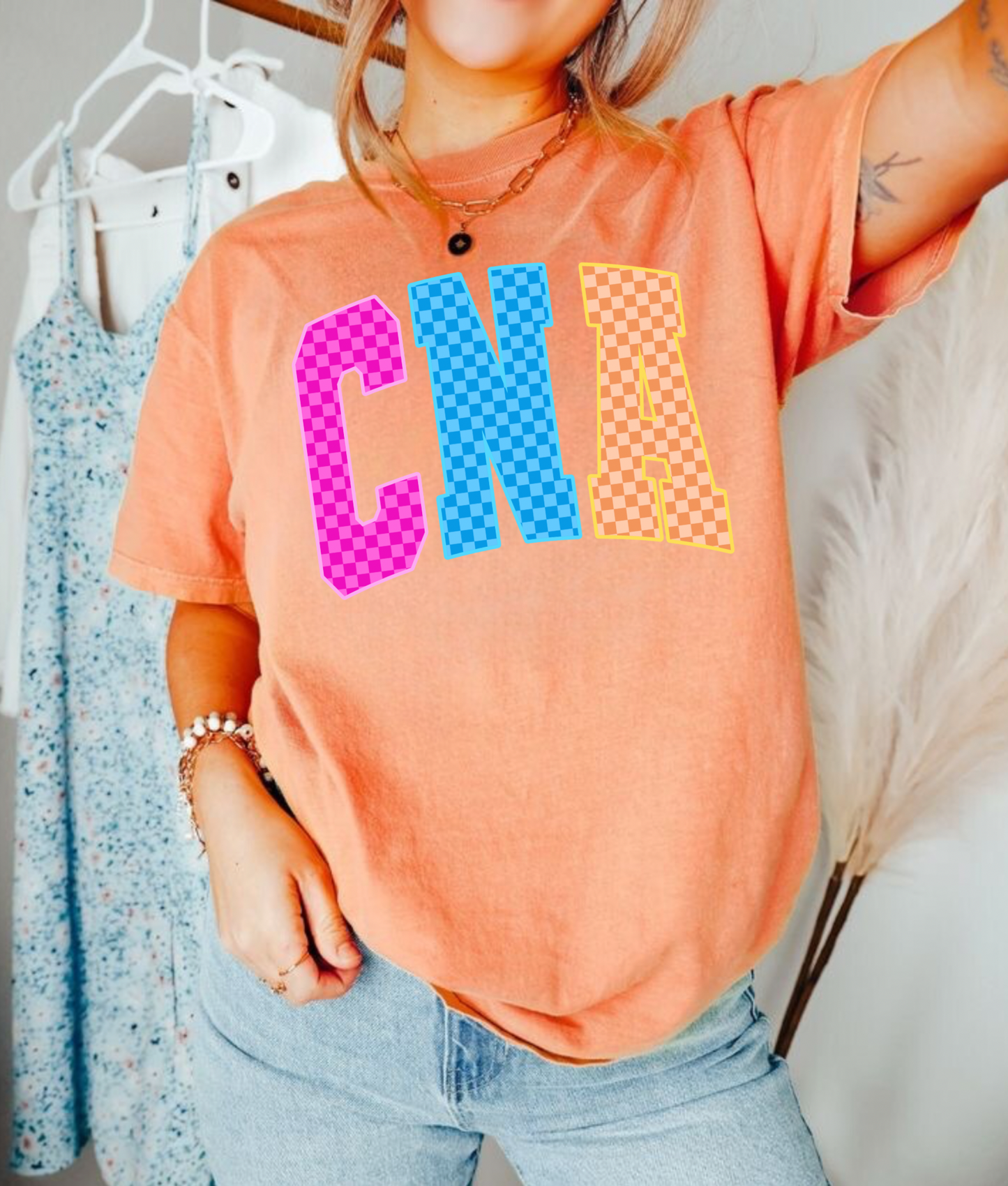 Checkered Neon CNA Nurse