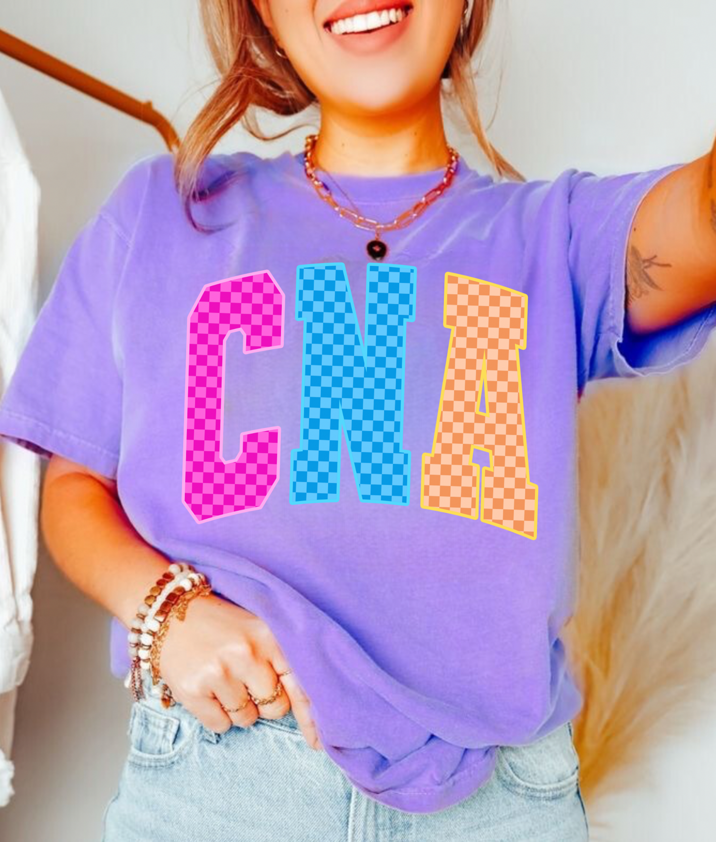 Checkered Neon CNA Nurse