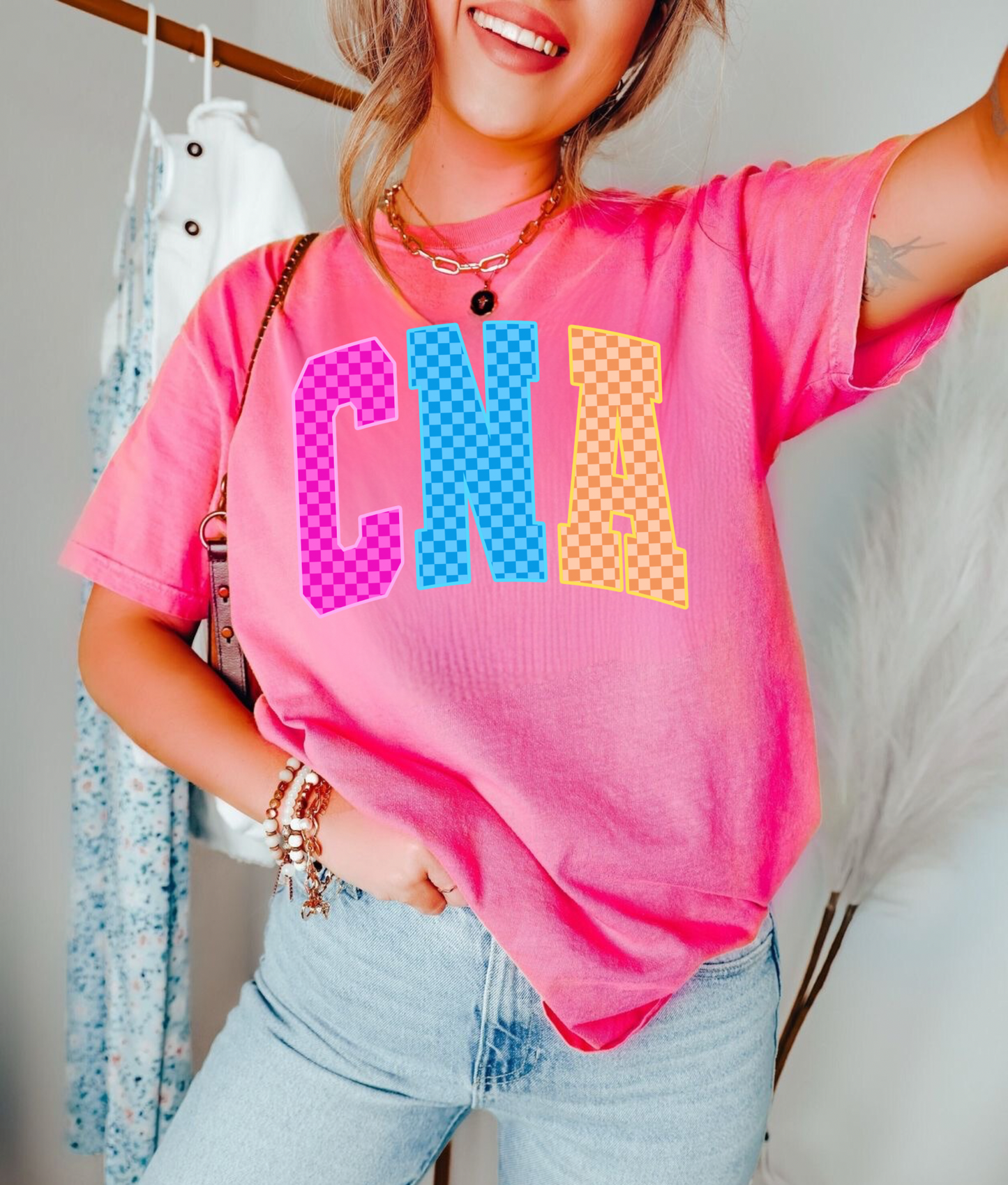 Checkered Neon CNA Nurse