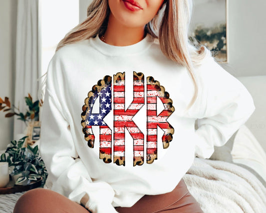 Cheetah - American Flag Circle Monogram